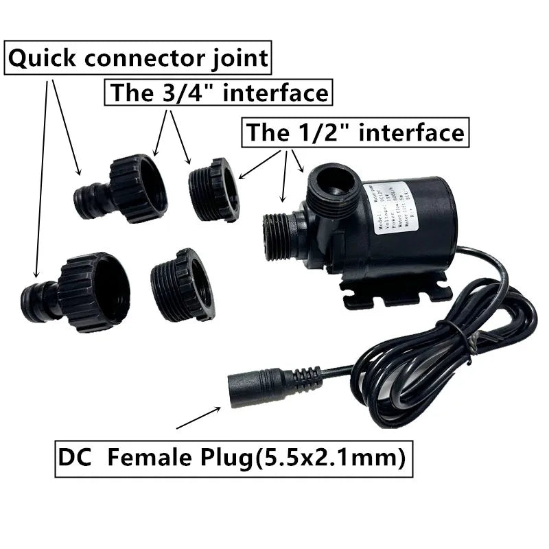 Bomba de refuerzo sumergible con motor sin escobillas, 12 V, alto voltaje, súper silenciosa, CC 24 V, elevación de 5 m, 800 l/h, unión rápida