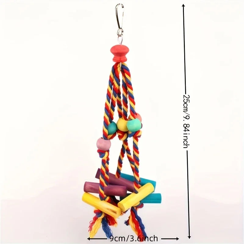 Wood Parrot Toys Bird Toys Colorful Bead Wooden Funny Training Bird Toys Cotton Rope Parrot Toy Bite Resistant Bird Tearing Toy