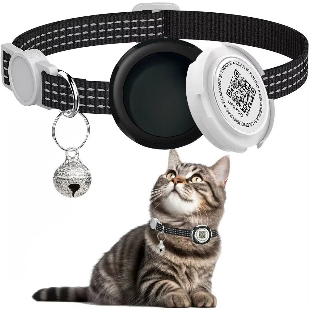 GPS Tracker Cat Collar with Airtag Case & QR ID Tag Dual Protection Reflective Kitten Collar for Cats Gatos Puppy Air Tag Cats