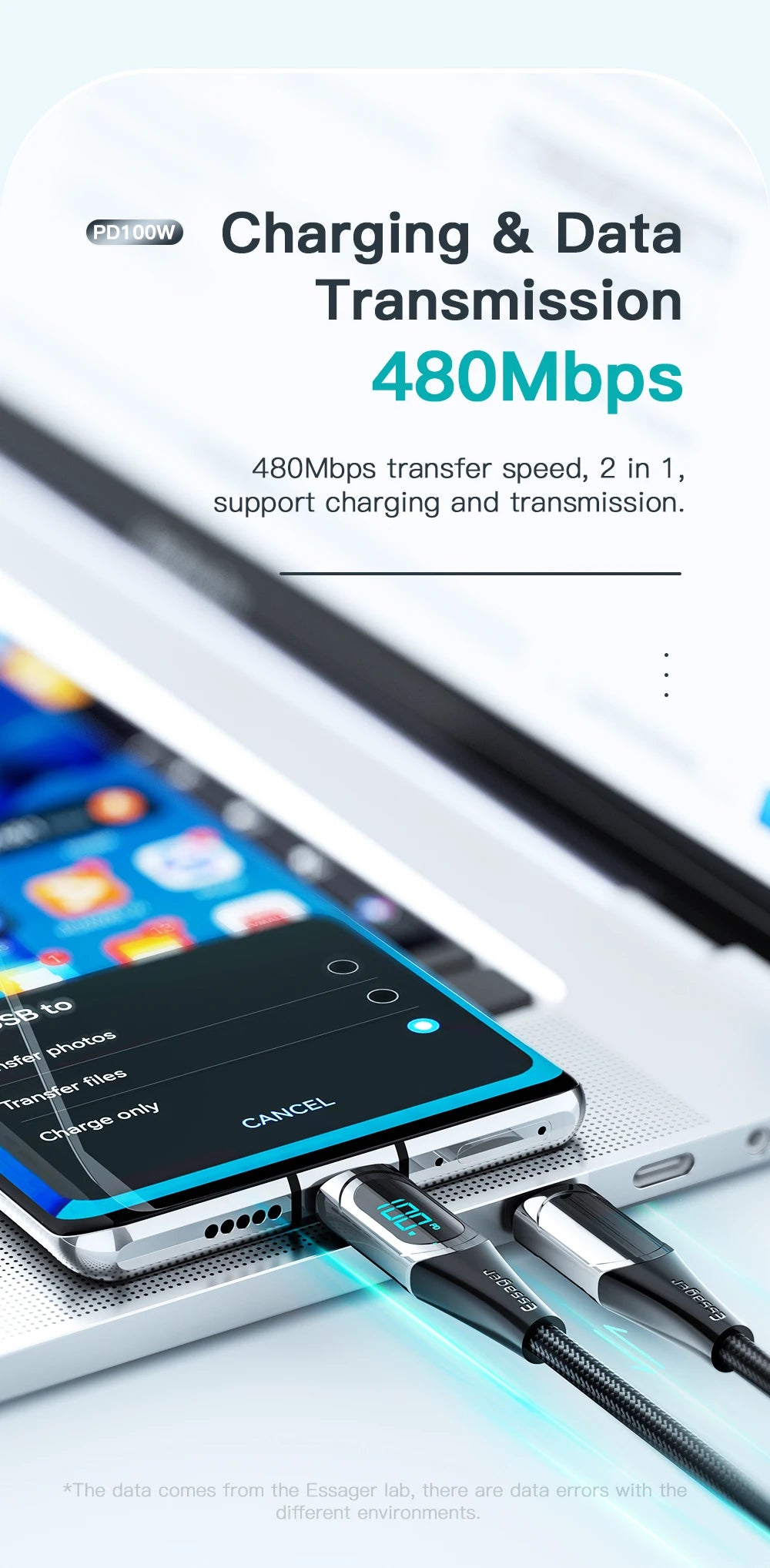Essager USB To Type C Cable C To C 100W 5A Fast Charger 2M