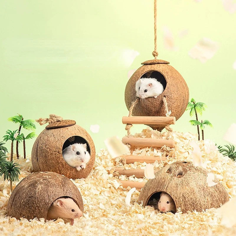 Hamster House Bite-resistant Natural Small Pet Coconut Cages Guinea-pig Hamster Hideout House Toy Wooden House Pet Supplies