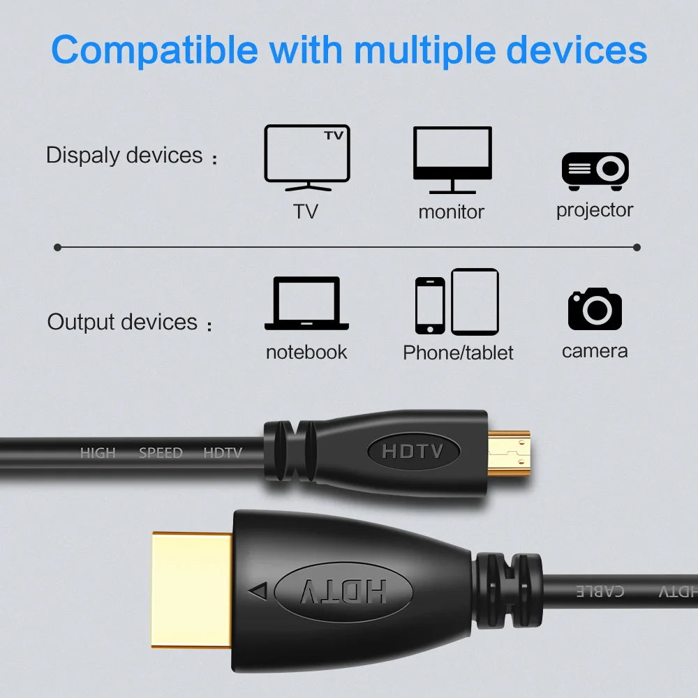 Micro HDMI-compatible to HD Cable Adapter Speed 1080P 3D Gold Plated Cable switcher 1m 3m 5m for XBOX Micro HD Cable Convertor