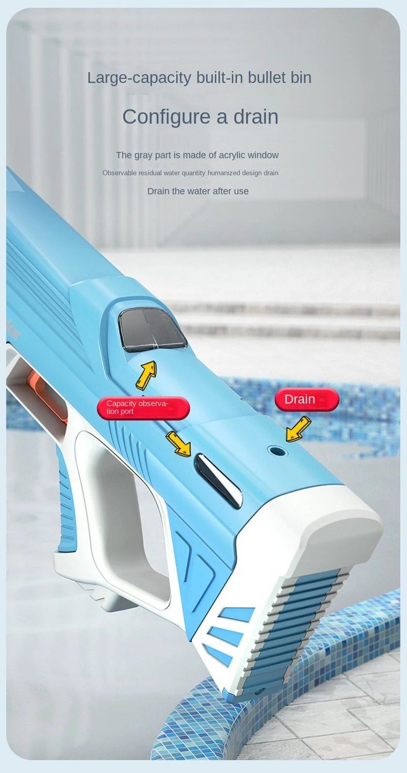 Full Automatic Electric Water Gun 43cm Portable Summer Toy for Kids and Adults Outdoor Water Battles