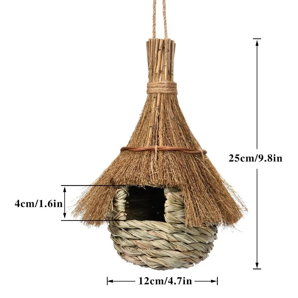 Hanging Bird House Hand Woven Grass Bird Hut Eco-friendly Birds Straw Cages Cozy Birds Nest Shelter from Cold Weather