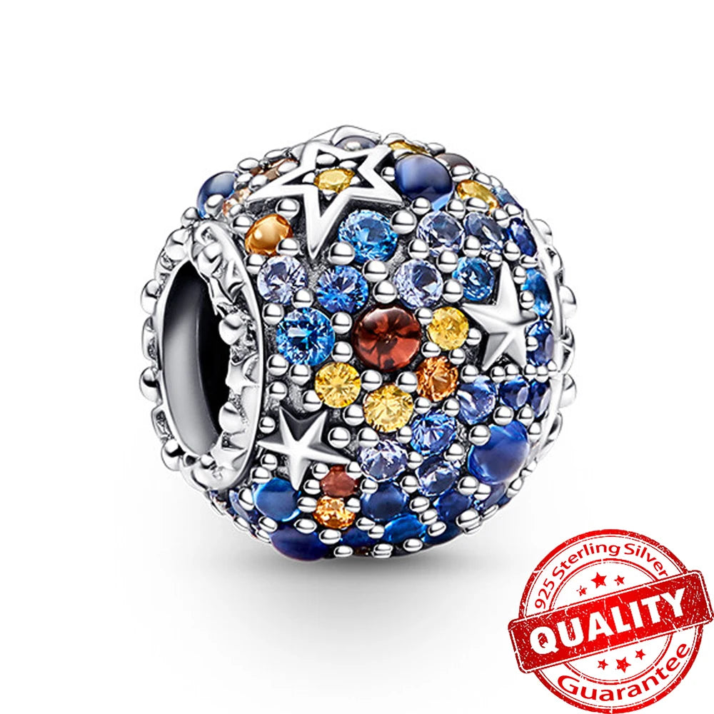 Authentic 925 Sterling Silver Charm Sparkling Star Moon Sun Pendant Jewelry Gift