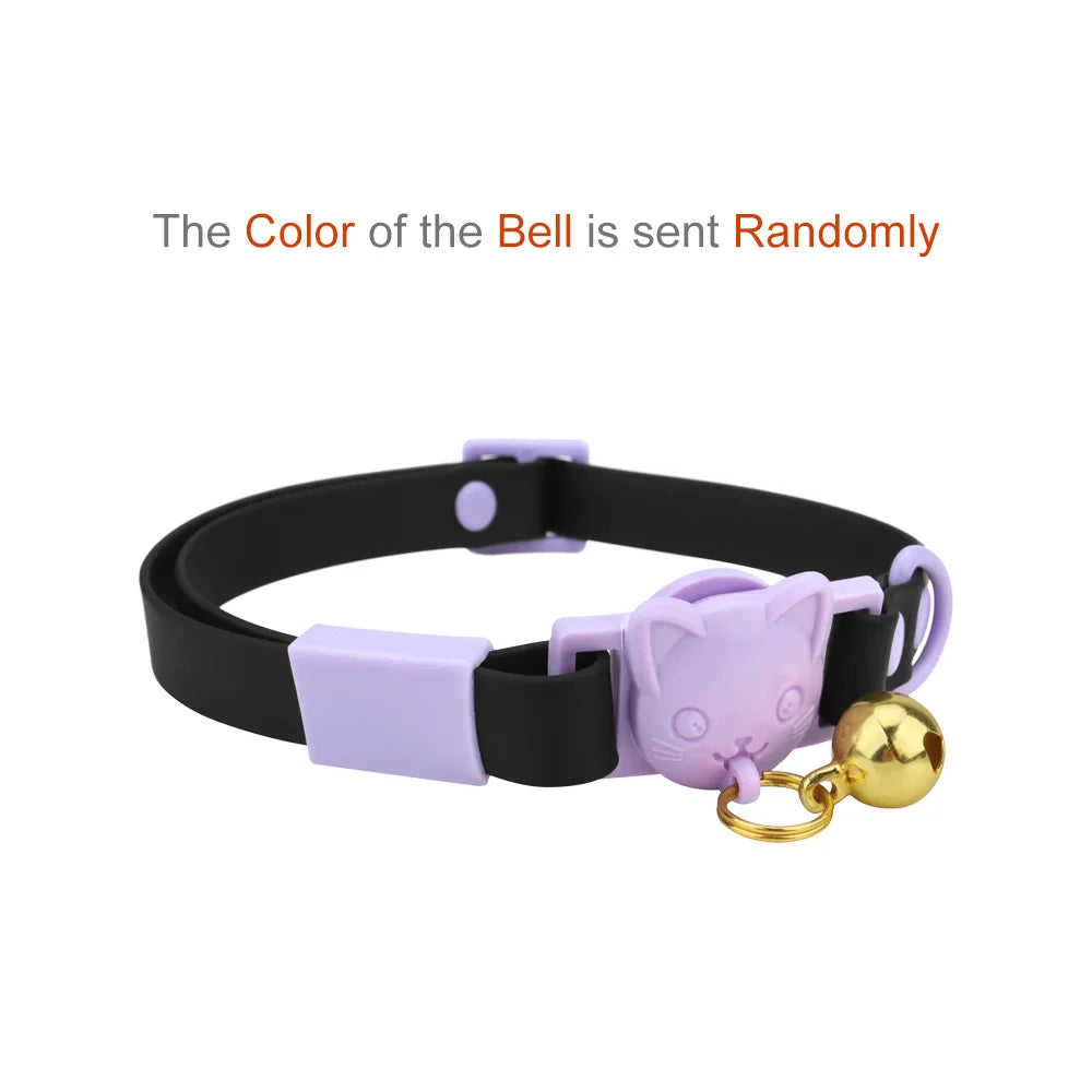 Pet Cat Collar Necklace With Small Bell PVC Waterproof Adjustable Kitten Collar Candy Color