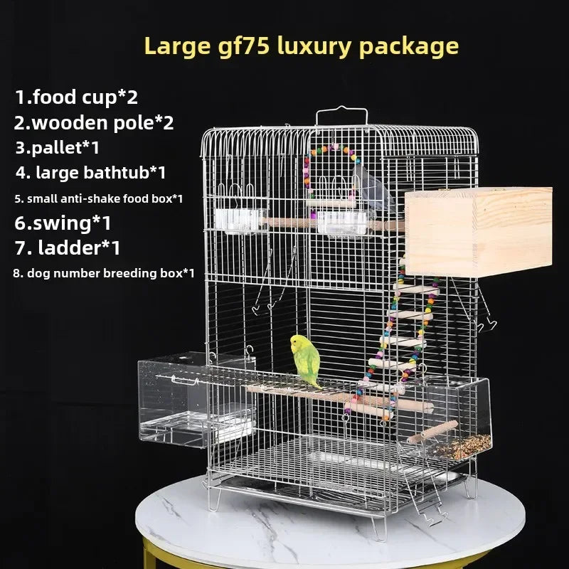 Horizontal silk parrot cage Bird cage Stainless steel bathing Peony Xuanfeng special cage Luxury villa breeding box Household ca