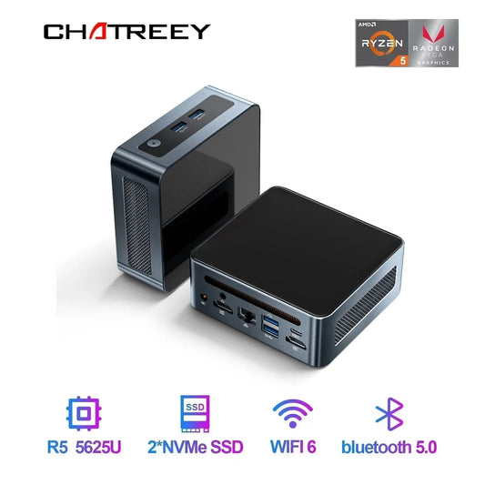 Mini PC Chatreey AN2P R5 5625U/3550H Computadora de escritorio para juegos NVME SSD WIFI6 HD Windows 11 Pro