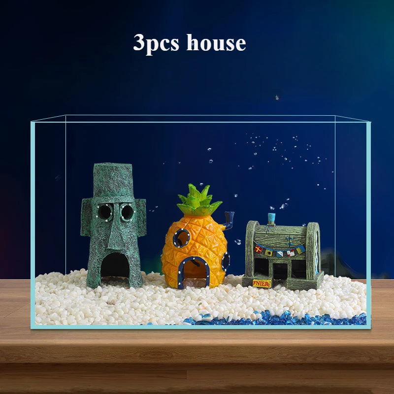 Fish Tank Landscaping Ornaments Aquarium Decoration Cartoon Underwater World Crab Restaurant Pineapple House Reptile Rest Home