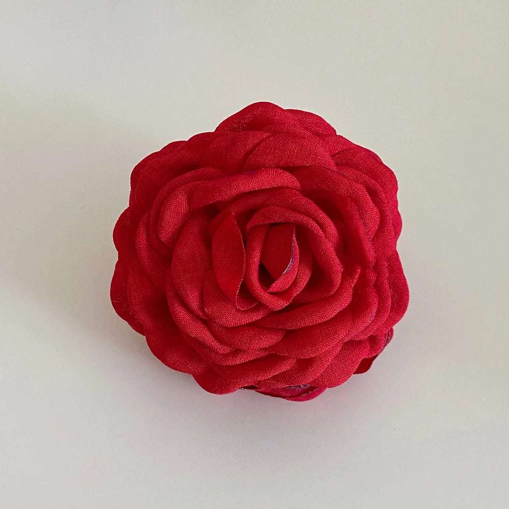 Fashion Satin Rose Flower Large Hair Claw Clip for Women 2024 Spring Summer Trendy Design Korean Colored Hairpin Headdress