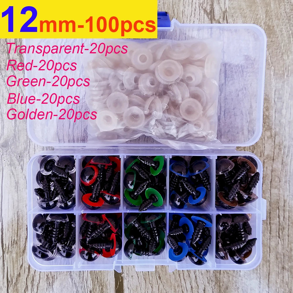 100pcs 8/10/12/14mm Plastic Safety Eyes for DIY Doll Toys