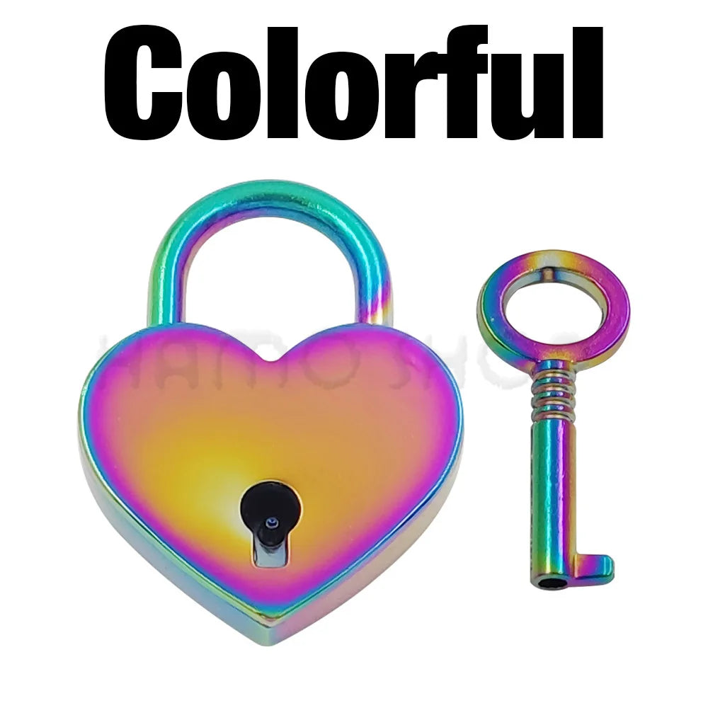 1pcs Metal Heart Shape Vintage Mini Archaize Padlock Bag Suitcase Luggage Box Key Lock With Key Hardware Strap Accessories