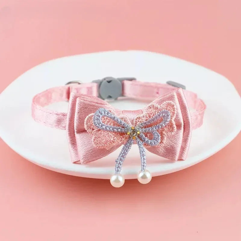 Pet Collar Pink Lace Bow Hanging Bead Cat Choker Bell Dog Cat Supplies Pet Accessories Dog Accessories Dog Cat Products