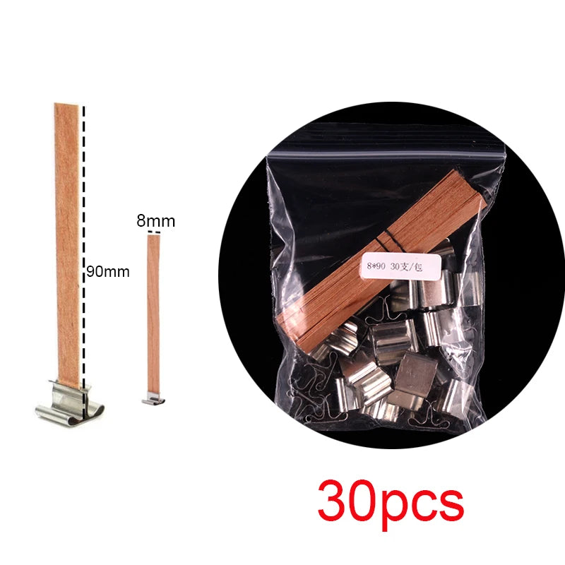 30pcs Wooden Candle Wicks Set with Clip Base for DIY Candle Making