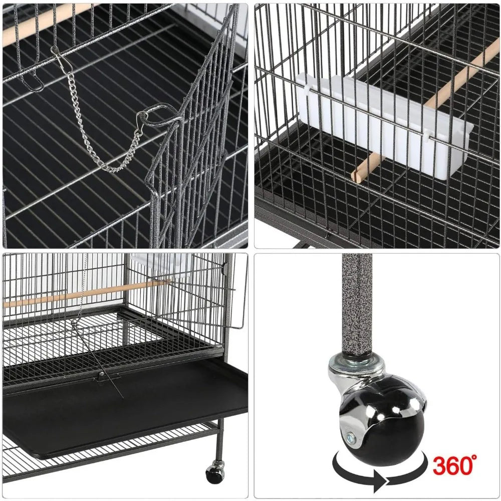 52-inch Wrought Steel Standing Large Flight King Bird Cage for Cockatiels African Grey Quaker Amazon Sun Parakeets Green Cheek