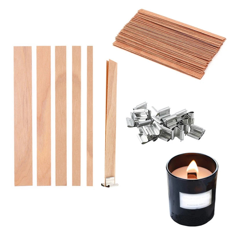 30/50pcs Wooden Candle Wick Set With Clip Base For DIY Candles
