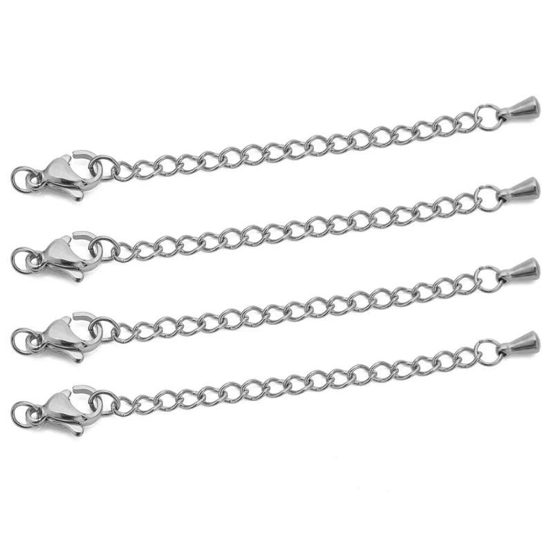 10pcs Stainless Steel Extension Chains with Lobster Clasps for DIY Necklace and Bracelet Making Supplies