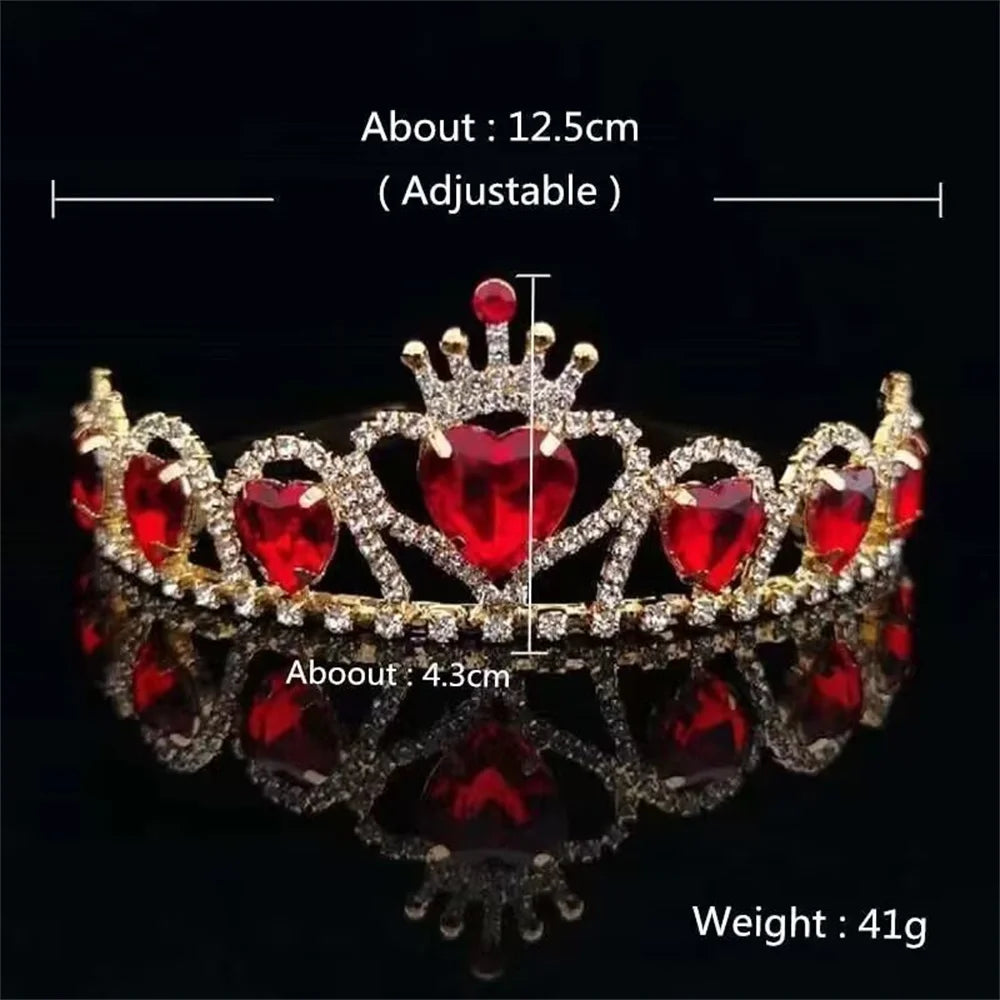 Baroque Ladies Party Hair Jewelry Accessories Bridal Wedding Tiara Red Love Crystal Crown Elegant Princess Birthday Gifts