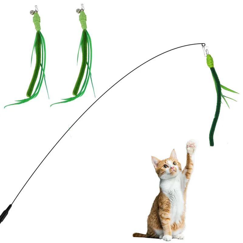 Cat Wand Replacement Accessories Dog Tail Grass Cat Teasing Stick Replacement Feathers Toy Bite Resistant Kittens Exercise Toys
