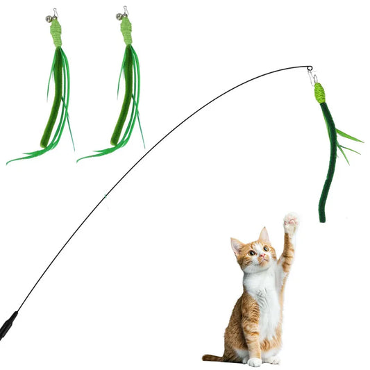 Cat Wand Replacement Accessories Dog Tail Grass Cat Teasing Stick Replacement Feathers Toy Bite Resistant Kittens Exercise Toys