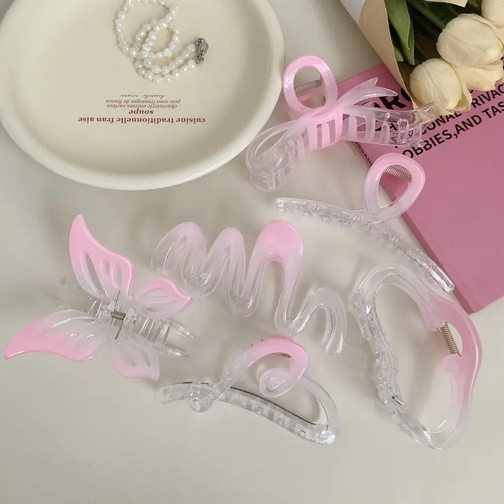 Fashion Pink Gradient Hair Clip Butterfly Bow Large Shark Clip Hairpin Grips for Women