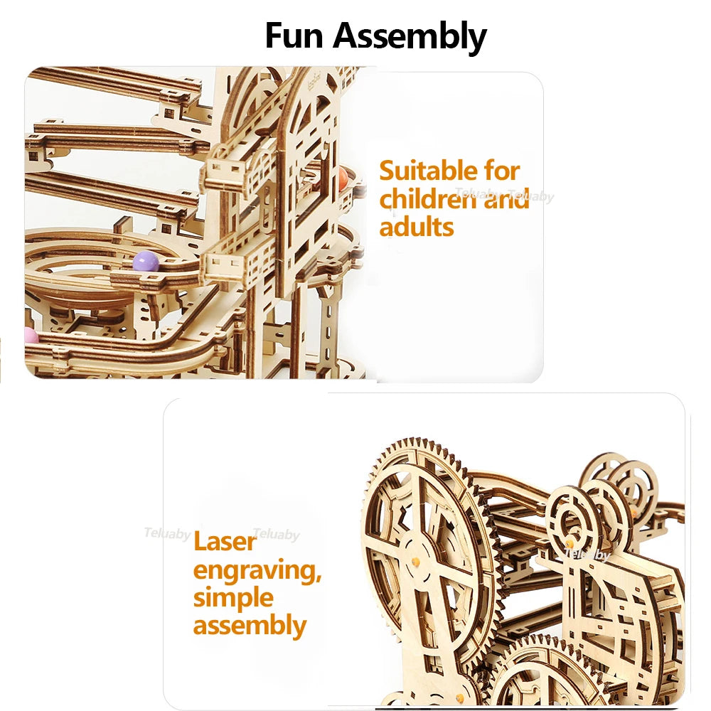 3D Wooden Puzzle Model Kits Marble Run Mechanical Puzzles Self Assembly Educational Toys for Kids and Adults