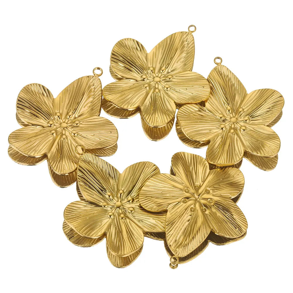 5PCS/LOT Stainless Steel Charms Large Flower Charm PVD Gold Plated Jewelry for Earring Necklace Bracelet Making