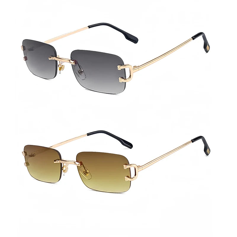 HBK Retro Rimless Small Sunglasses Gold Frame UV400 Eyewear