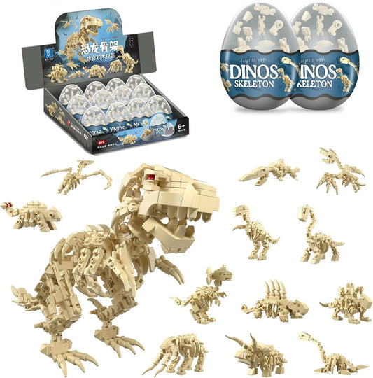 12 in 1 Dinosaur Skeleton Building Set for Kids - Mini Dinosaur Building Blocks Perfect for Easter Basket Stuffers and Birthday Gifts