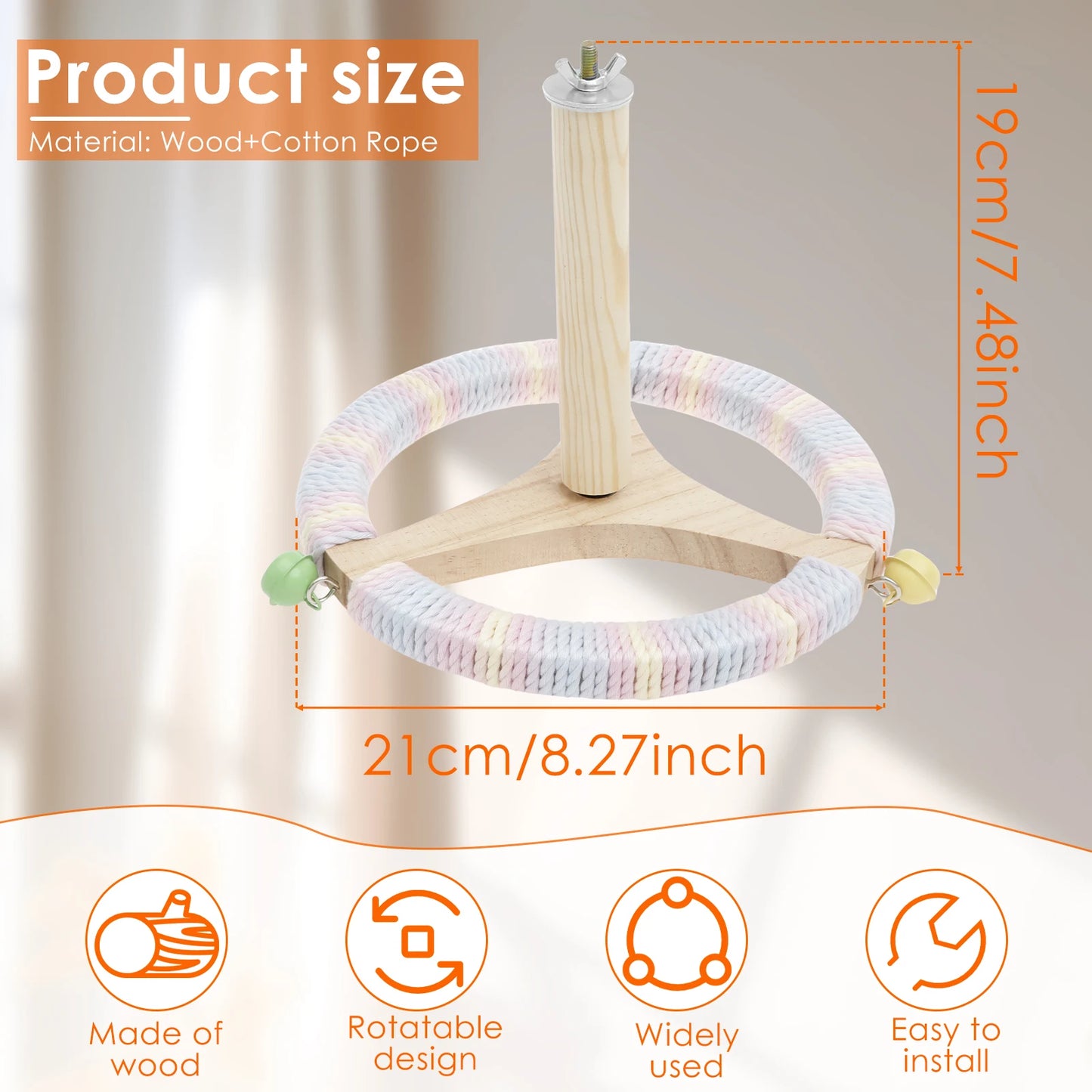 Parrot Perch Wood Stand Rotary Tabletop Training Bird Toy Versatile Interactive Bird Cage Accessories Home Bird Raising Supplies