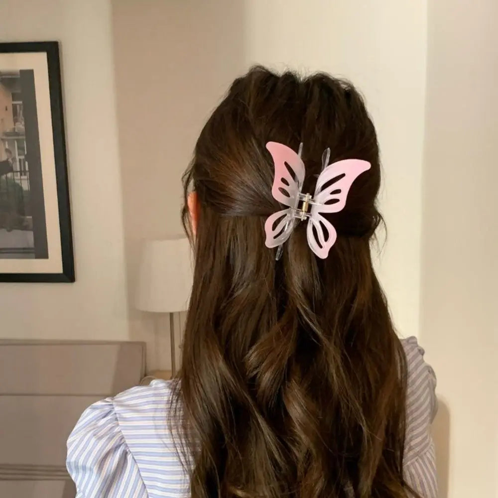 Fashion Pink Gradient Hair Clip Butterfly Bow Large Shark Clip Hairpin Grips for Women