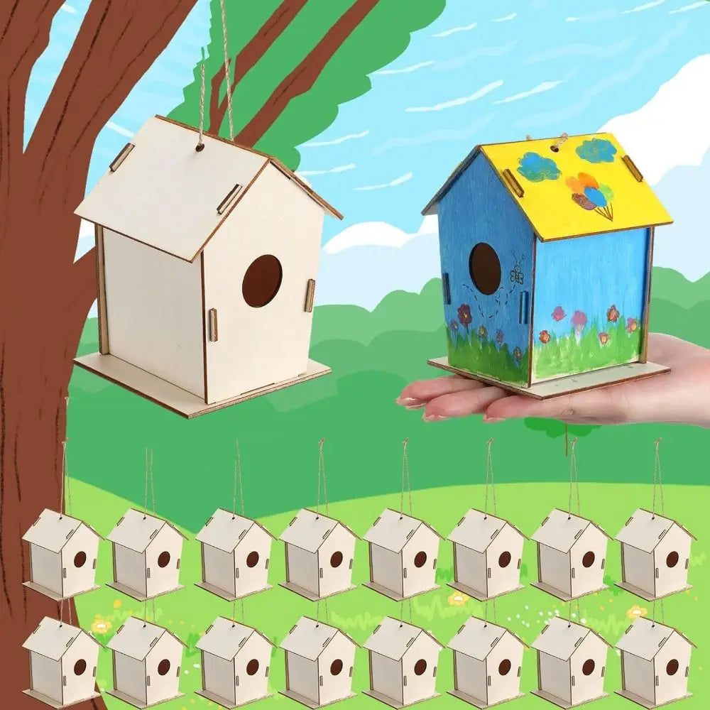 3pcs Pet Supplies Wooden Bird Nest Minimalist Cartoon Bird House Creative DIY Bird Feeder Children Toy