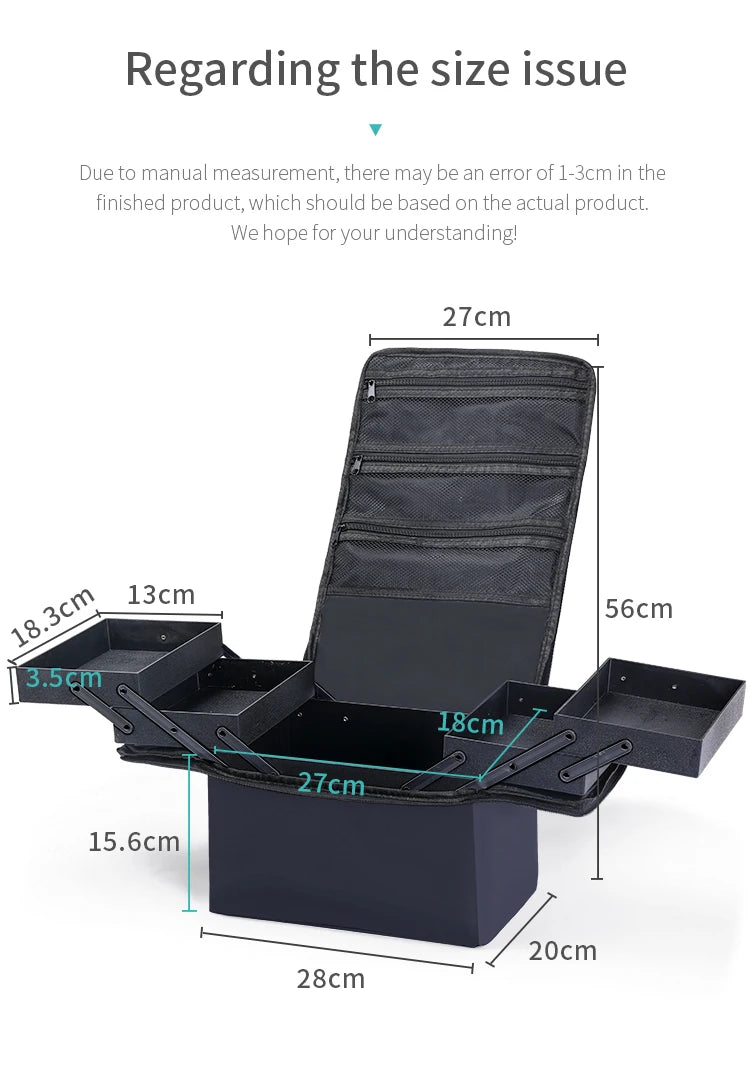 Large Makeup Train Case for Women with 4 Tier Design and Adjustable Compartments Travel Storage Bag for Beauty Essentials