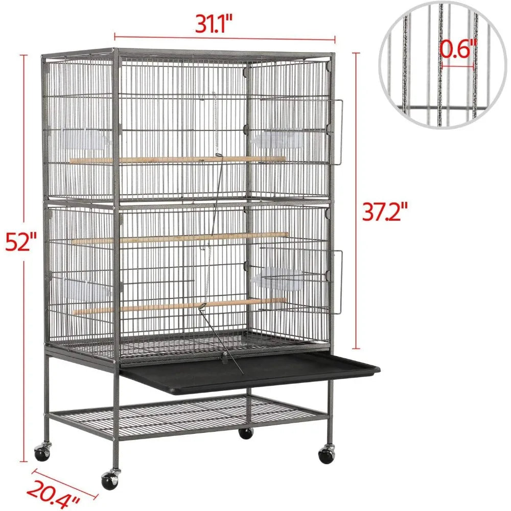 52-inch Wrought Steel Standing Large Flight King Bird Cage for Cockatiels African Grey Quaker Amazon Sun Parakeets Green Cheek