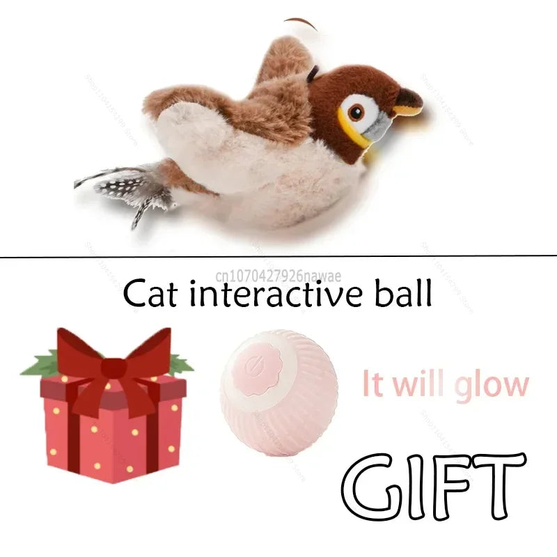 Interactive Cat Toys Rechargeable Electric Chirping Flapping Wings Bird with Catnip Cats Touch-Activated Squeaky Plush Toy Pet