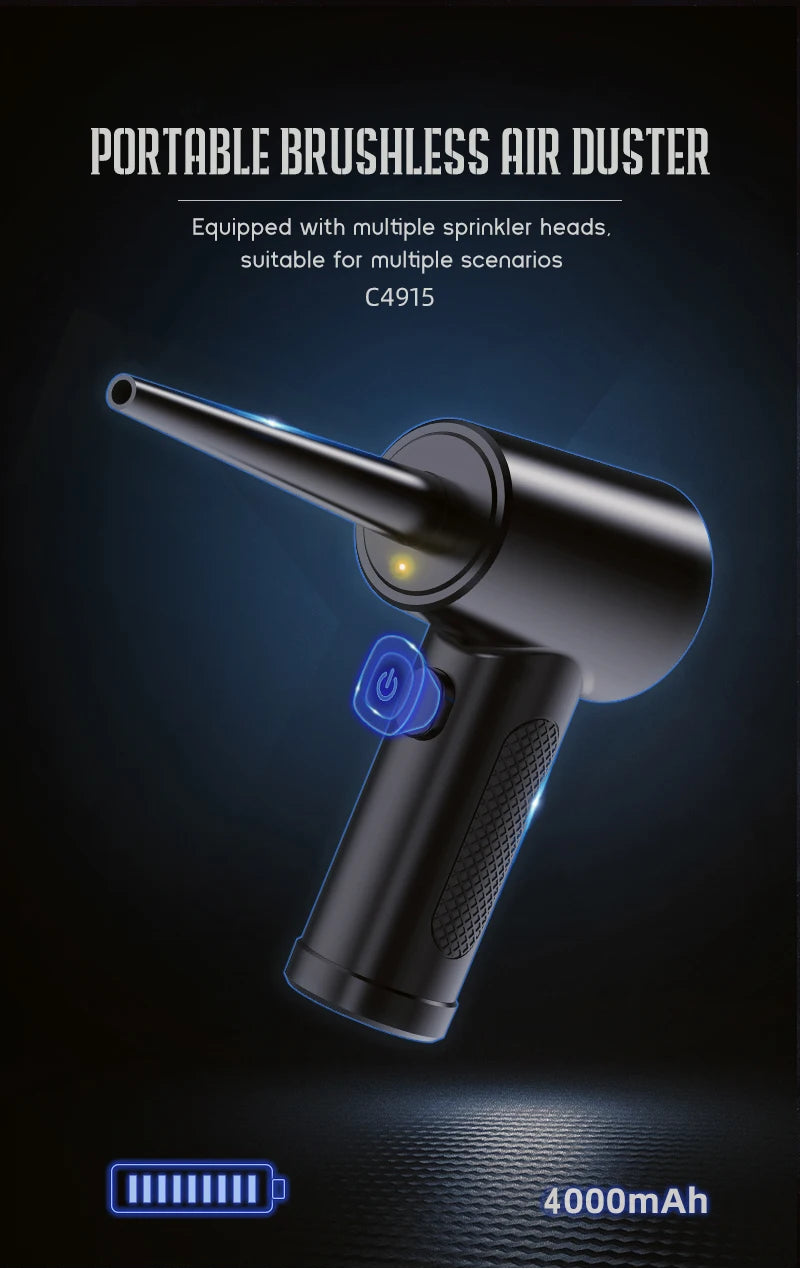 Portable Air Duster for Computer Cleaning Cordless Compressed Air Blower 51000 RPM with LED Light for Keyboard and PC Dust Removal