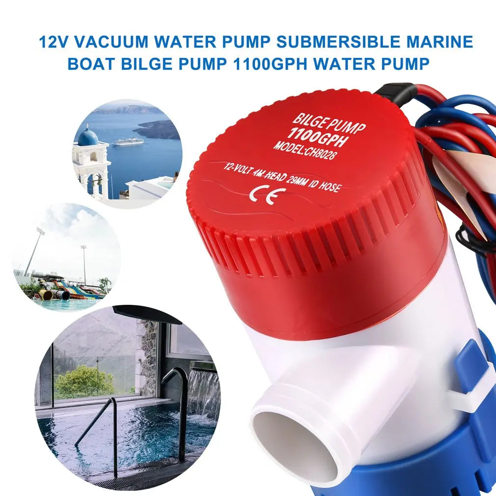 Bomba de agua de vacío de 12 V, sumergible, para achique de barcos marinos, 1100 GPH, utilizada en barcos, hidroaviones, autocaravanas, casas flotantes