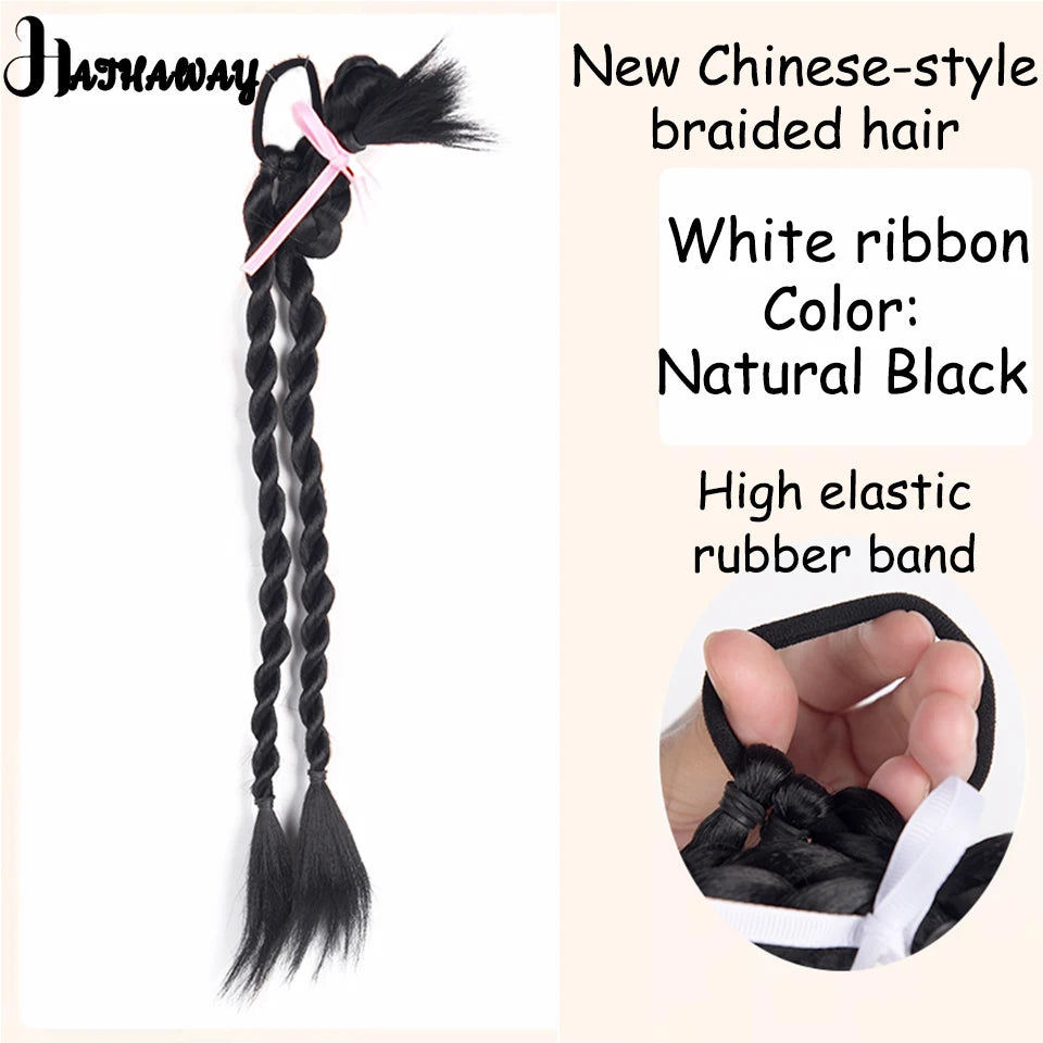 Synthetic Ponytail Wig Braid Female Ribbon Braiding Braided Hair Natural Hair Ring Headdress Braid