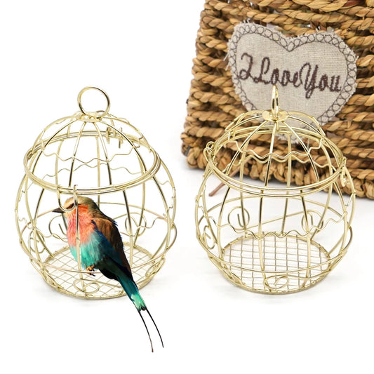 1pcs Mini Metal Gold Bird Cage Outdoor Hummingbird Feeders Garden Lawn Window Patio Outside Decorations Birds Supplies