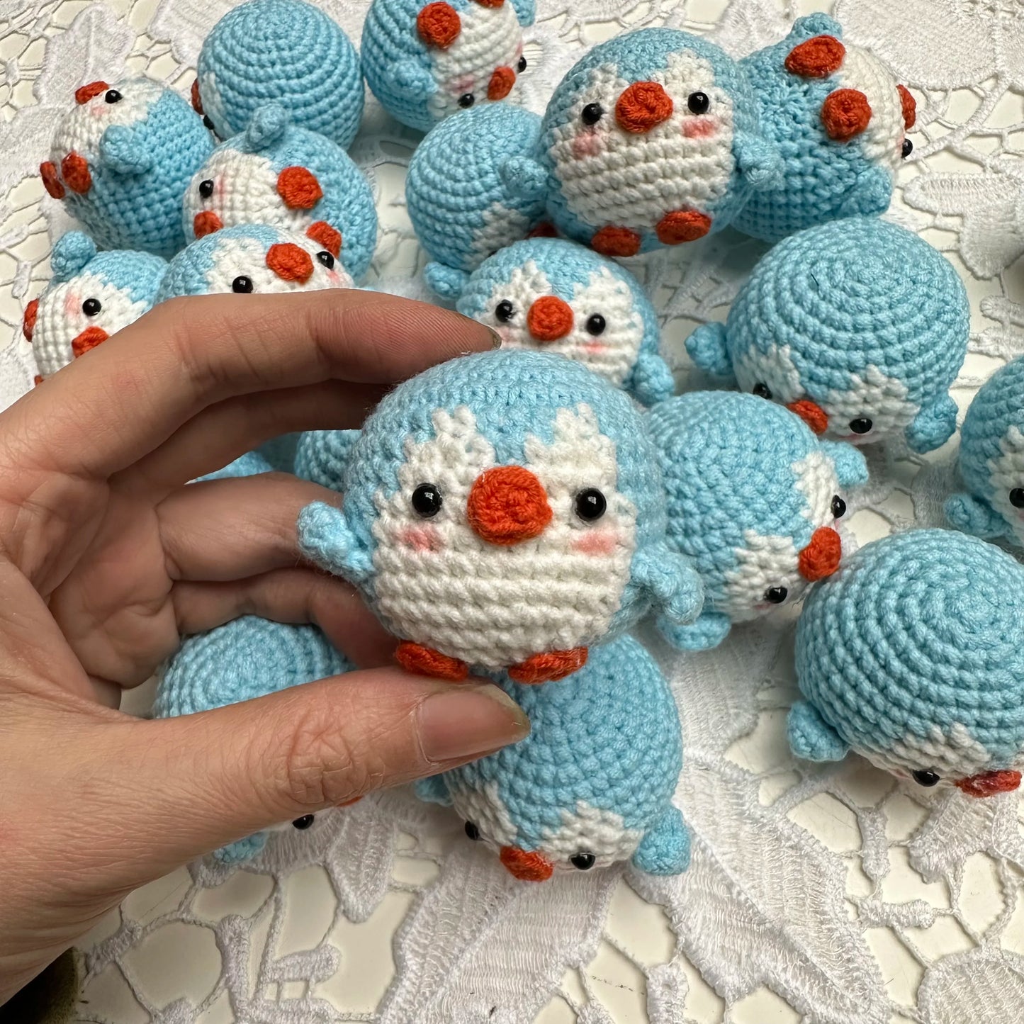 Handmade Cute Cotton Wool Penguin Doll Crochet Keychain