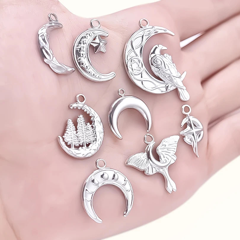 5pcs/Lot No Fade Moon Charms For Jewelry Making Supplies Stainless Steel Pendants Diy Headwear Earring Breloque Acier Inoxydable