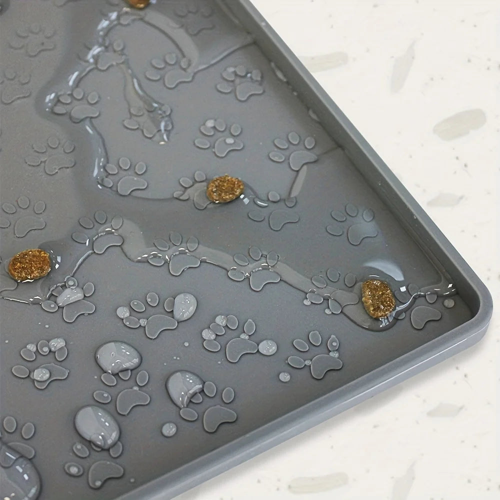 Pet Placemat  Non Slip, Paw Print Design Keeps Floors Spotless  Pets Content, Easy Clean Silicone mat