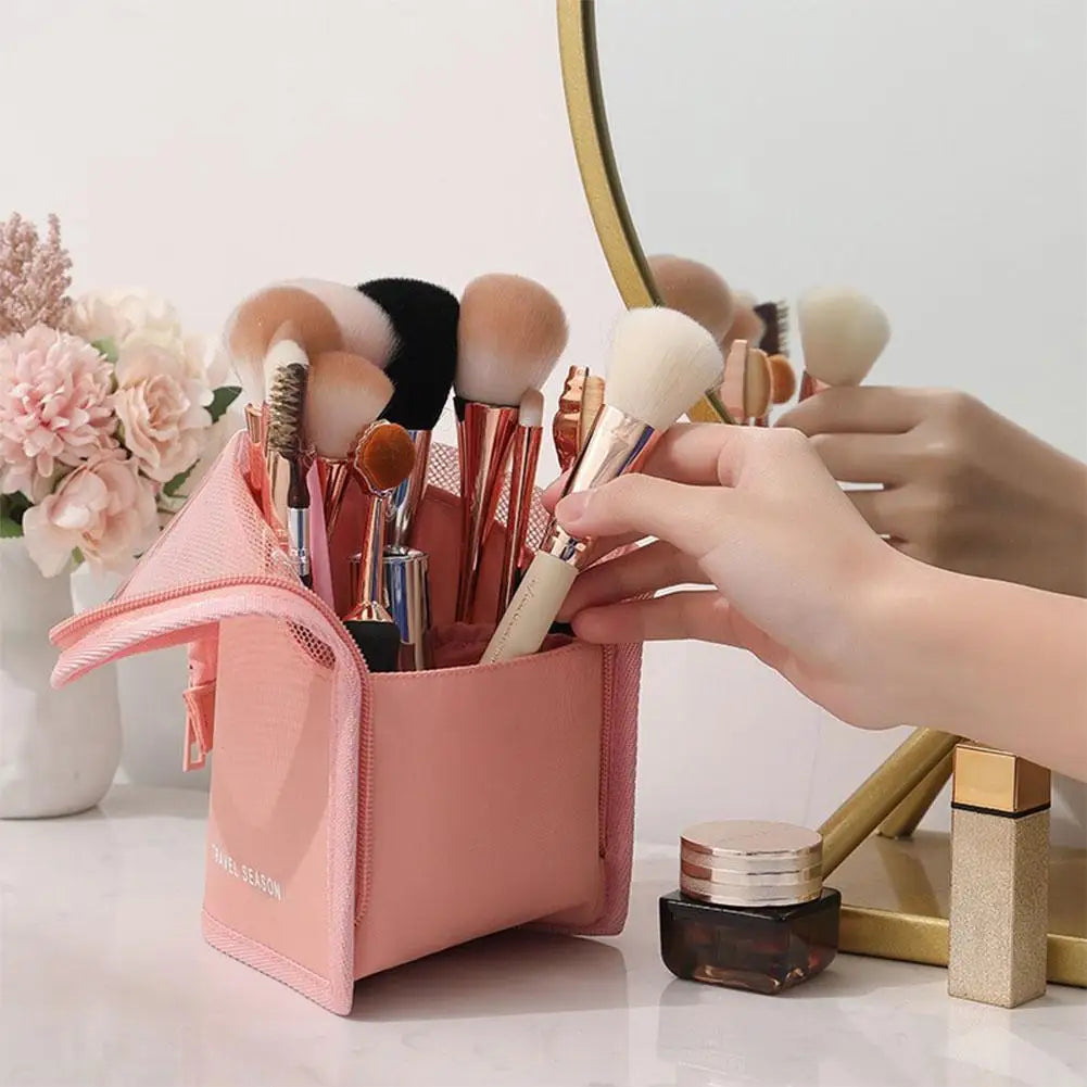 New Stand Cosmetic Bag for Women Clear Zipper Makeup Bag Travel Female Makeup Brush Holder Organizer Toiletry Bag Y7K2