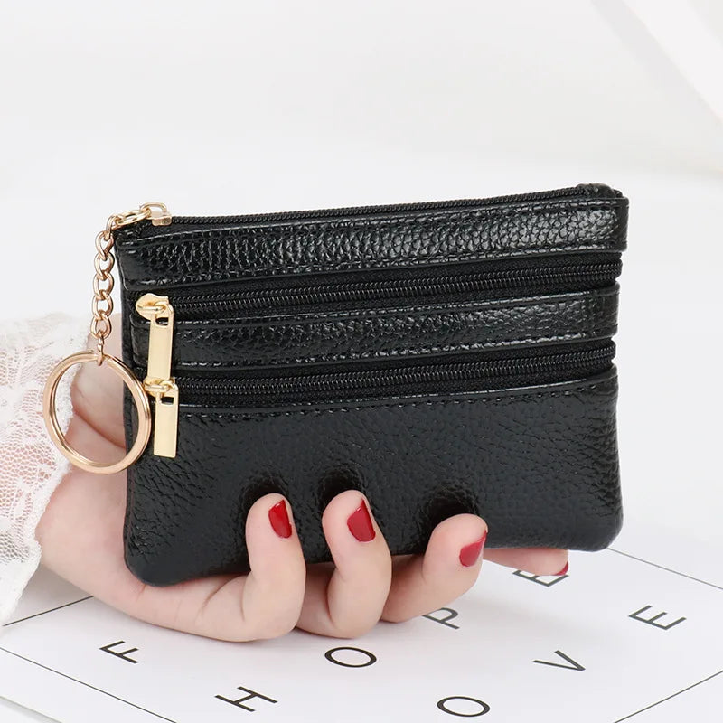 Zero Wallet Women's Short PU Leather Small Wallet Multifunctional Card Bag Soft Leather Key Bag Zipper Bag