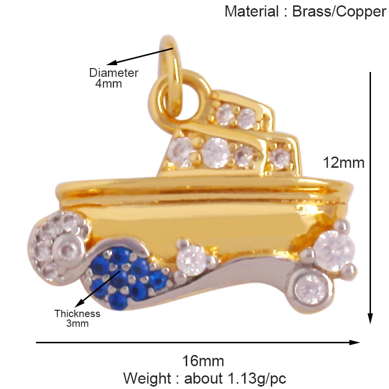 Cowboy Hat Boots Charm Pendant Zirconia 18K Gold Necklace