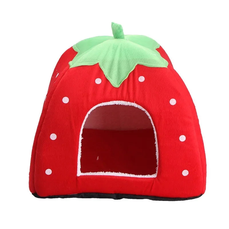 Cute Strawberry Pet Dog Cat House Foldable Warm Soft Winter Dog Bed Sofa Cave Puppy Dog House Kennel Nest For Small Dogs Cats