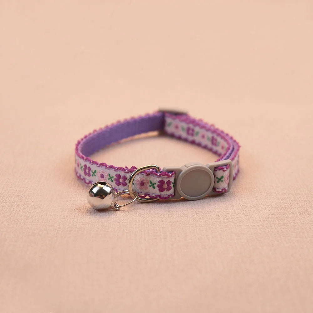 Hand Knitting Flower Pet Collar With Bell Colorful Retro Style Cat Collar Adjustable Safety Necklace For Puppy Cat Accessories