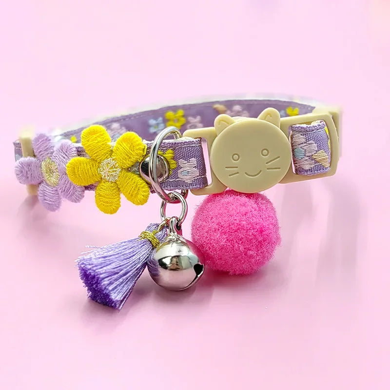 Cute Pet Collar,adjustable Cat Collars with Flower Tassel Decoration, Safety Buckle Bell To Prevent Lost Cat Collar,pet Supplies
