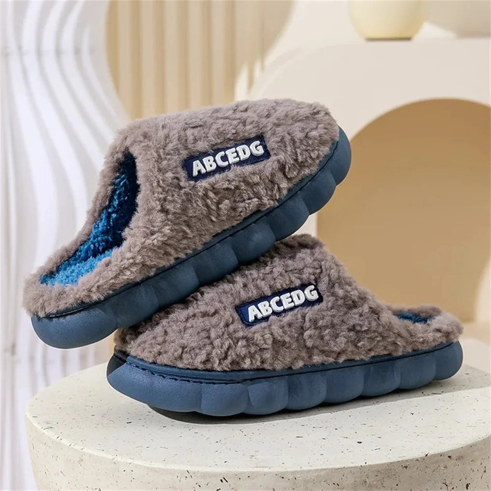 Women Winter Warm Home Slippers Thicken Indoor Boy Girl Floor Slides Plush High Heels Fur Cotton Shoes Ladies Couples Slipper