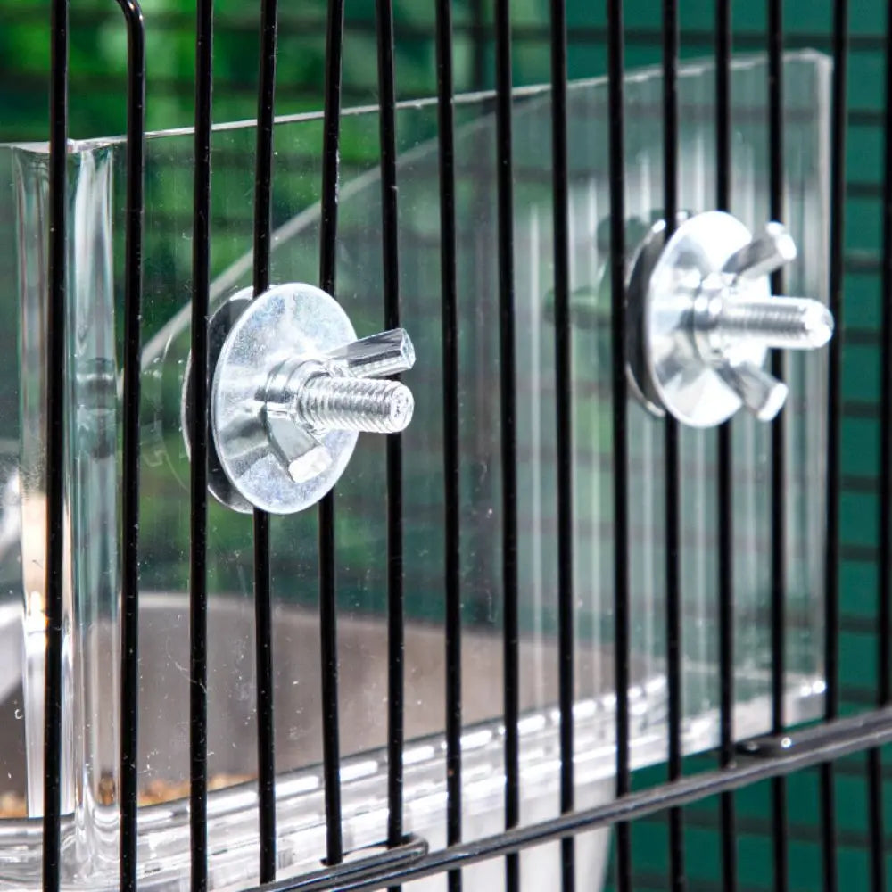 Acrylic Cage Mounted Bird Feeder Large Capacity Anti Splashing Bird Food Dispenser Anti-spread Detachable Parrots Food Container